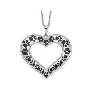 Sterling Silver Paw Print Heart Pendant Necklace with Chain